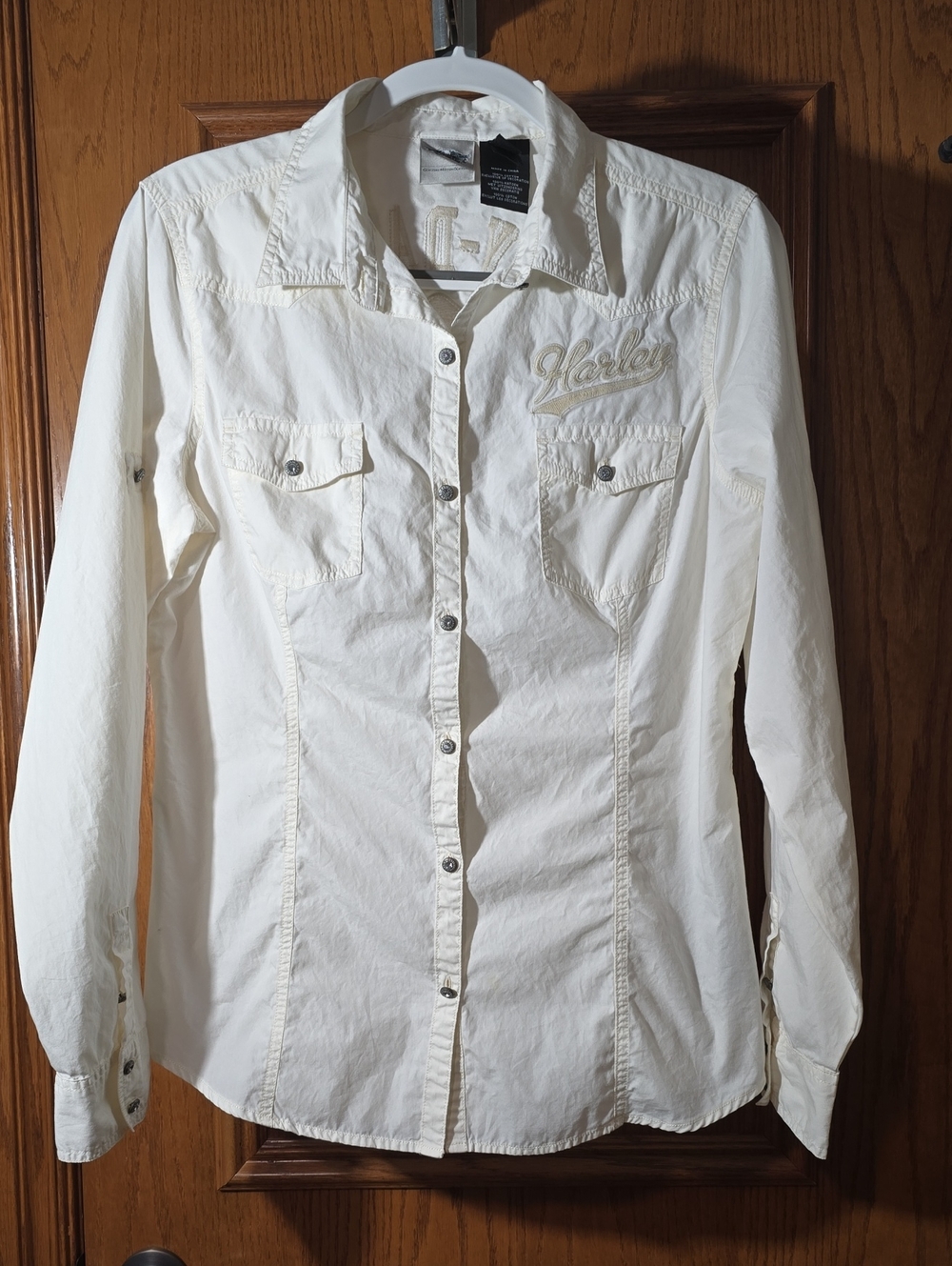 Harley-Davidson Cream Western Button-Front Long Sleeve Blouse
